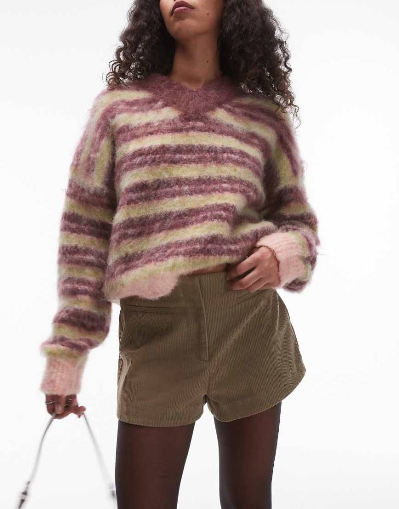 Topshop - Mini-Shorts aus Cord in Camel im Knickerbocker-Stil-Neutral von Topshop