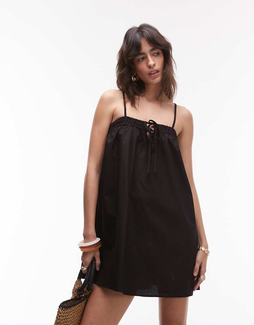 Topshop - Mini-Sommerkleid aus Popeline in Schwarz von Topshop