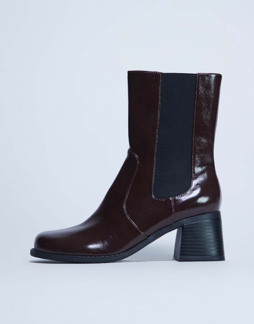 Topshop - Myra - Chelsea-Stiefel in Schokobraun mit Blockabsatz-Brown von Topshop