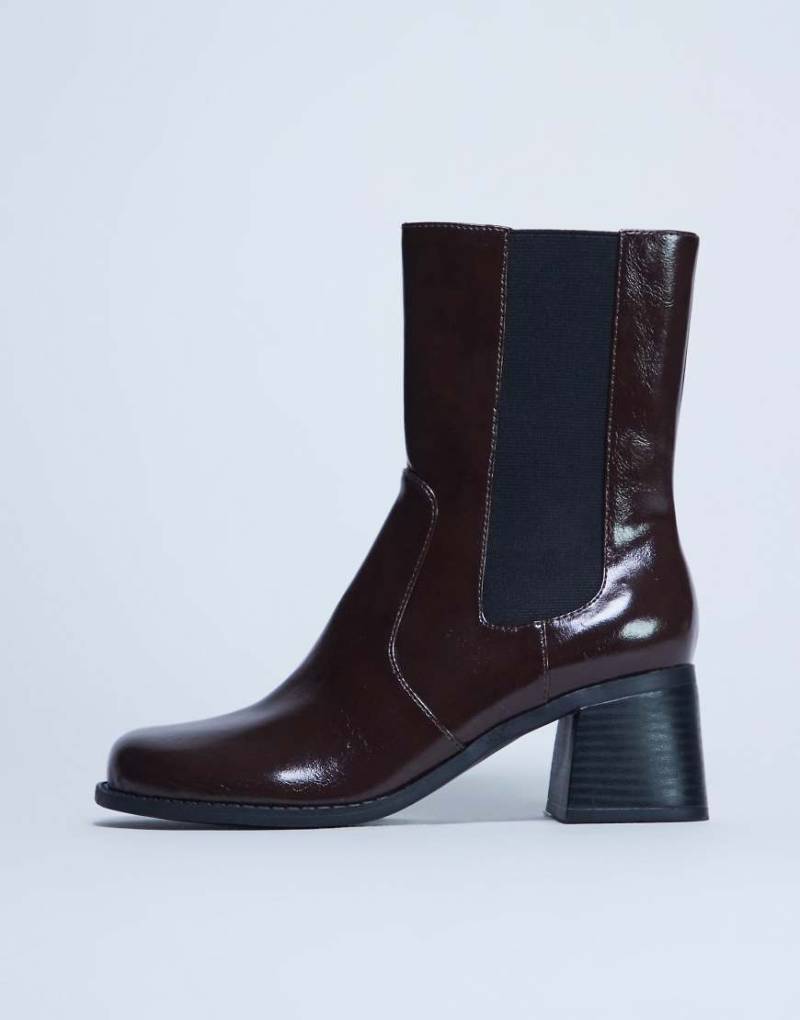 Topshop - Myra - Chelsea-Stiefel in Schokobraun mit Blockabsatz-Brown von Topshop