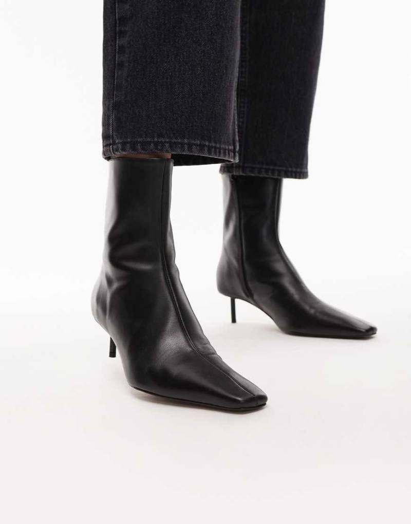 Topshop - Narla - Ankle-Boots in Schwarz aus hochwertigem, echtem Leder mit hohem, spitzem Absatz von Topshop
