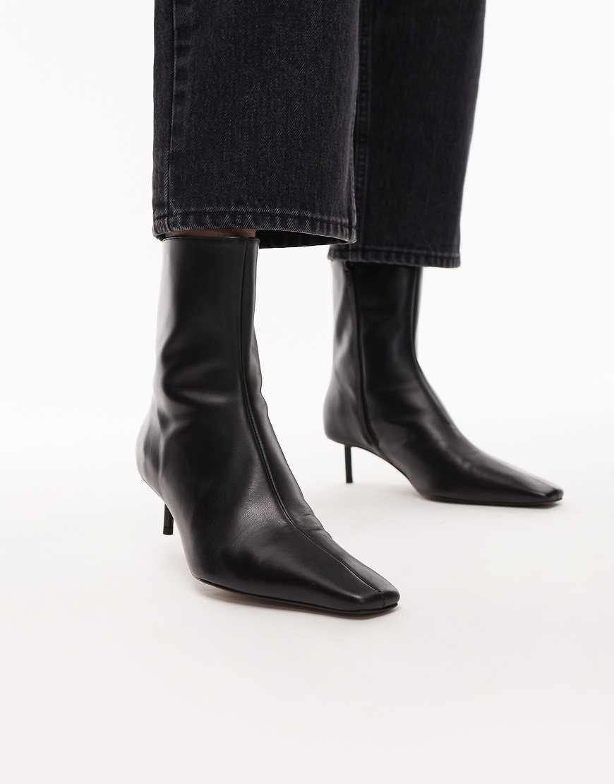 Topshop - Narla - Ankle-Boots in Schwarz aus hochwertigem, echtem Leder mit hohem, spitzem Absatz von Topshop