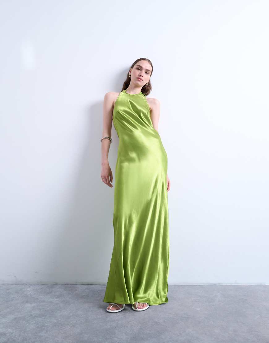 Topshop - Neckholder-Maxikleid in Grün von Topshop