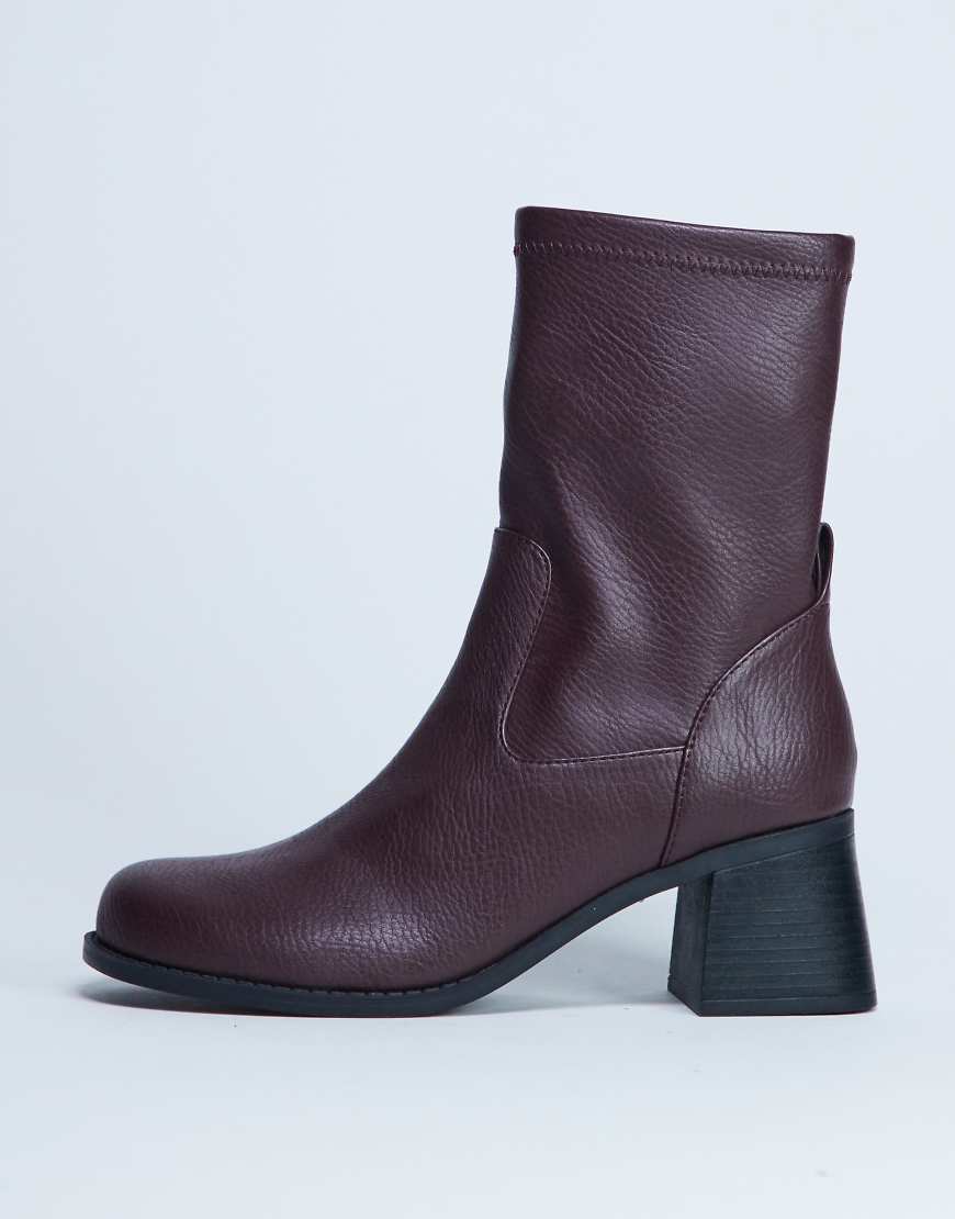 Topshop - Niamh - Ankle-Boots in Burgunderrot mit Blockabsatz von Topshop