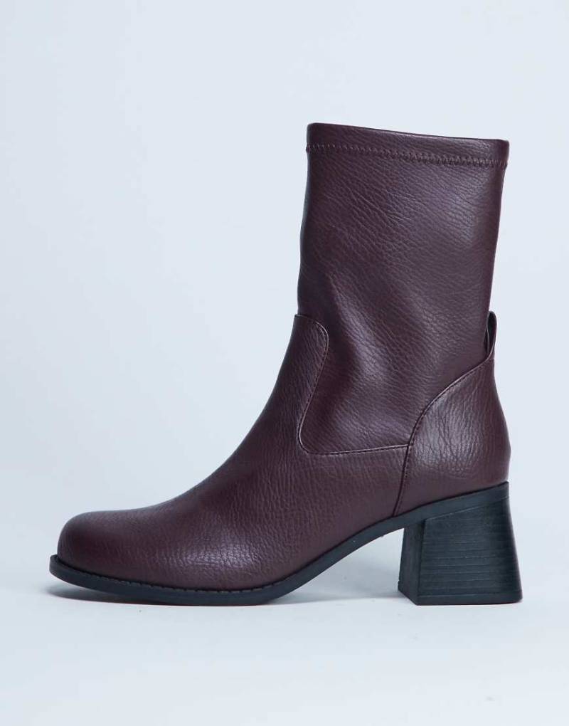 Topshop - Niamh - Ankle-Boots in Burgunderrot mit Blockabsatz von Topshop
