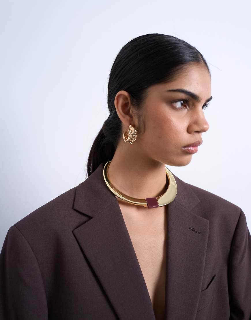 Topshop - Nox - Reif-Halskette in Goldoptik und Braun mit Halbedelstein-Goldfarben von Topshop