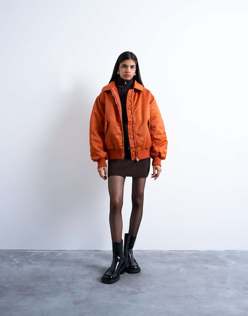 Topshop - Nylon-Bomberjacke in Rostrot-Orange Topshop - Nylon-Bomberjacke in Rostrot-Orange von Topshop