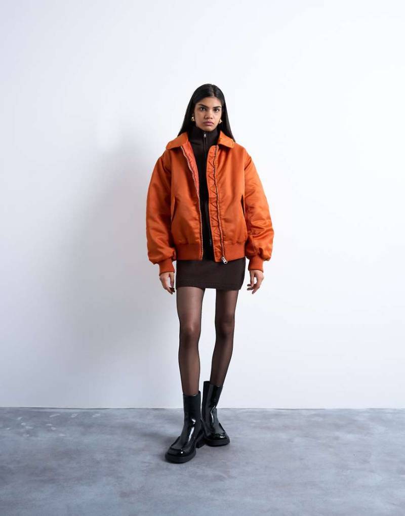 Topshop - Nylon-Bomberjacke in Rostrot-Orange Topshop - Nylon-Bomberjacke in Rostrot-Orange von Topshop