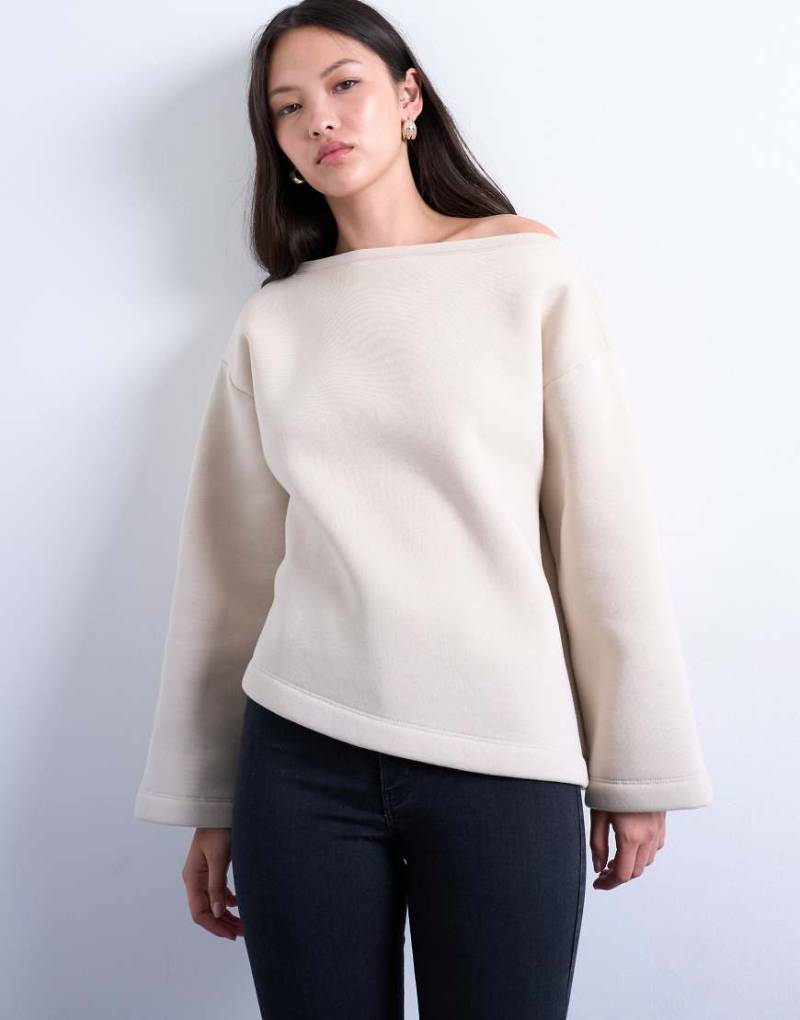 Topshop - Sweatshirt in Beige mit asymmetrischem, schulterfreiem Design-Weiß von Topshop