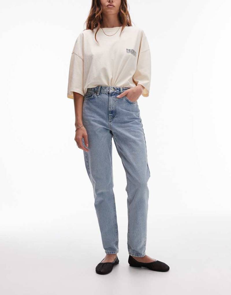 Topshop - Original - Mom-Jeans in Bleach-Waschung mit hohem Bund-Blau von Topshop