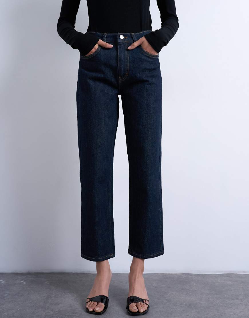 Topshop - Orson - Comfort Straight Jeans in Indigo-Rinse mit mittelhohem Bund-Blau von Topshop