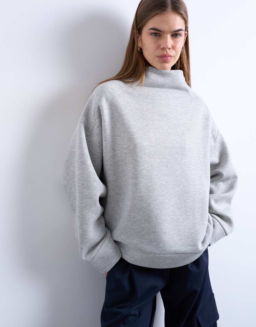 Topshop - Oversize-Sweatshirt in Grau mit Stehkragen von Topshop