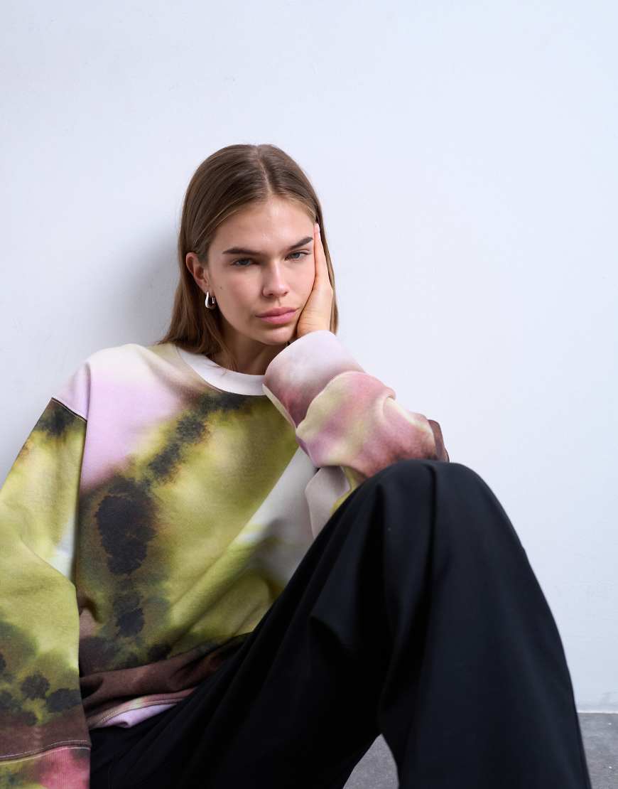 Topshop - Oversize-Sweatshirt in Rosa mit abstraktem Muster von Topshop