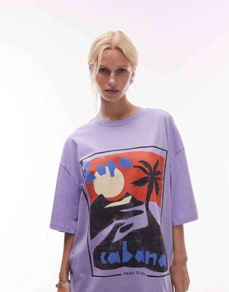 Topshop - Oversize-T-Shirt aus Jersey in Flieder mit „Copa Cabana"-Grafikprint-Lila von Topshop
