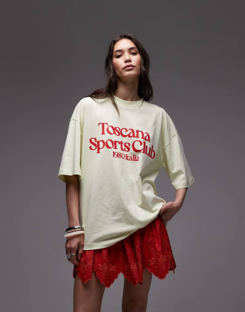 Topshop - Oversize-T-Shirt aus Jersey in Gelb mit „Toscana Sports Club"-Print-Grün von Topshop