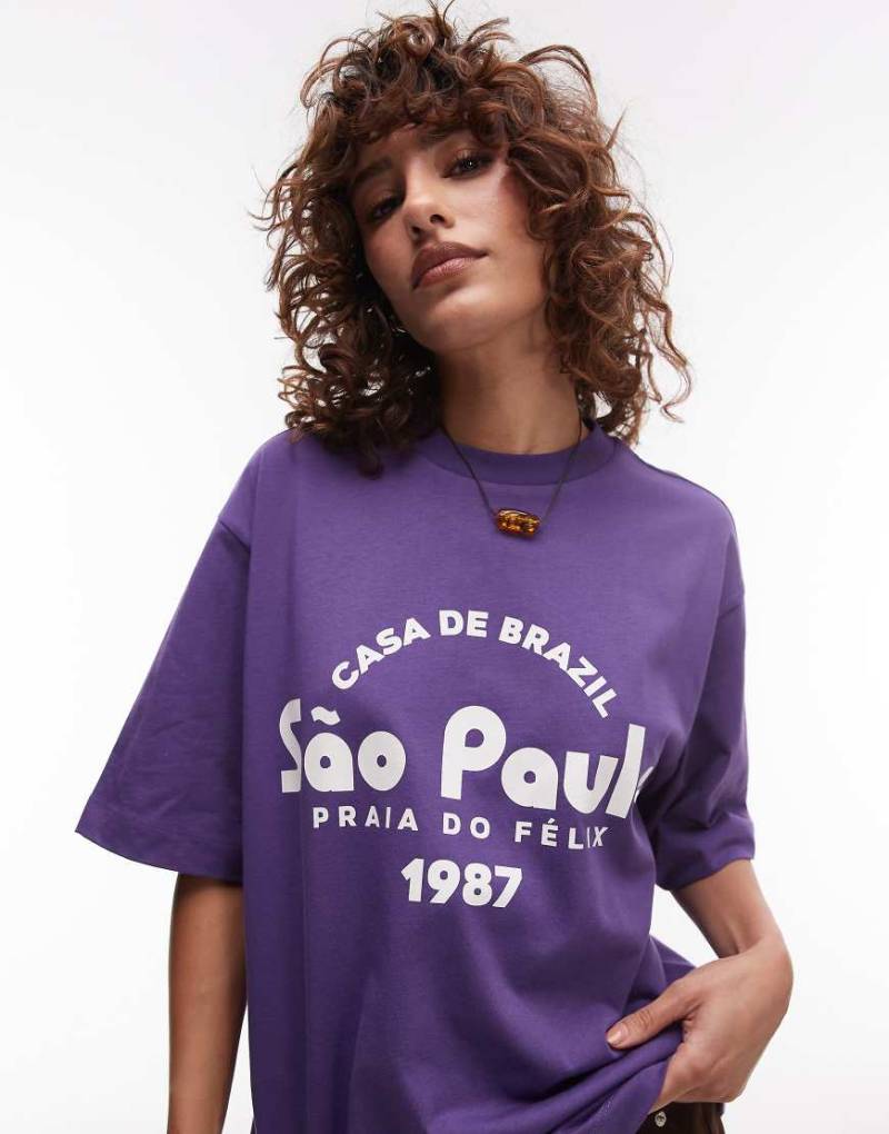 Topshop - Oversize-T-Shirt aus Jersey in Lila mit „Sao Paulo"-Print Topshop - Oversize-T-Shirt aus Jersey in Lila mit „Sao Paulo"-Print von Topshop