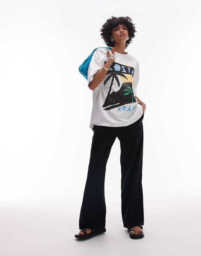 Topshop - Oversize-T-Shirt aus Jersey in Weiß mit „Costa Brava"-Grafikprint von Topshop