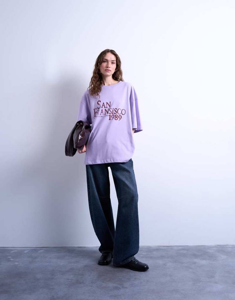 Topshop - Oversize-T-Shirt in Flieder mit „San Francisco"-Print-Lila Topshop - Oversize-T-Shirt in Flieder mit „San Francisco"-Print-Lila von Topshop
