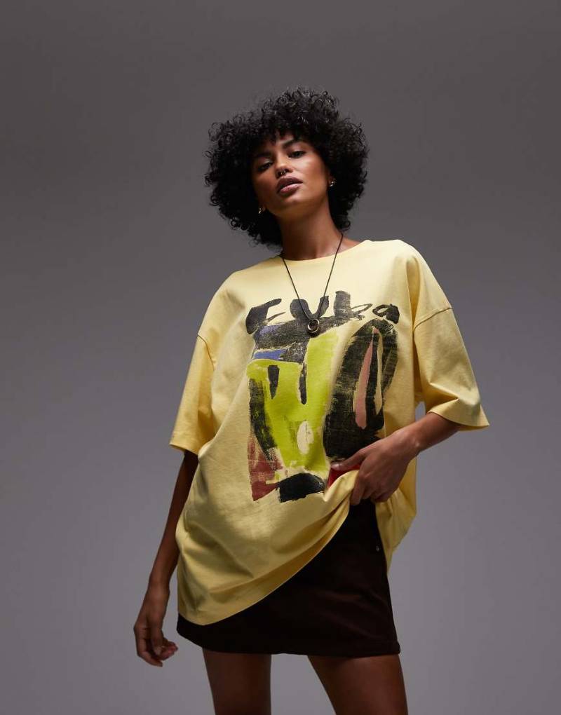 Topshop - Oversize-T-Shirt in Gelb aus Jersey mit Cuba-Grafikprint von Topshop
