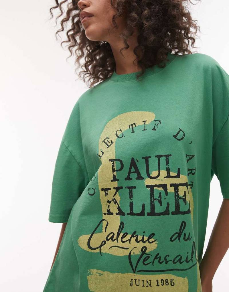 Topshop - Oversize-T-Shirt in Grün mit lizenzierter „Paul Klee"-Grafik von Topshop
