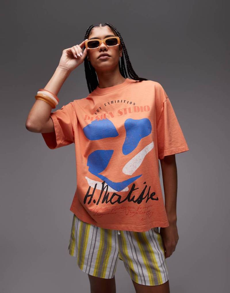 Topshop - Oversize-T-Shirt in Orange mit Matisse-Grafik von Topshop
