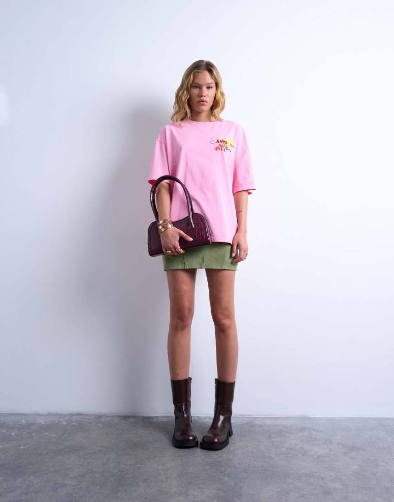 Topshop - Oversize-T-Shirt in Rosa mit „Emmne-moi Paris"-Print von Topshop
