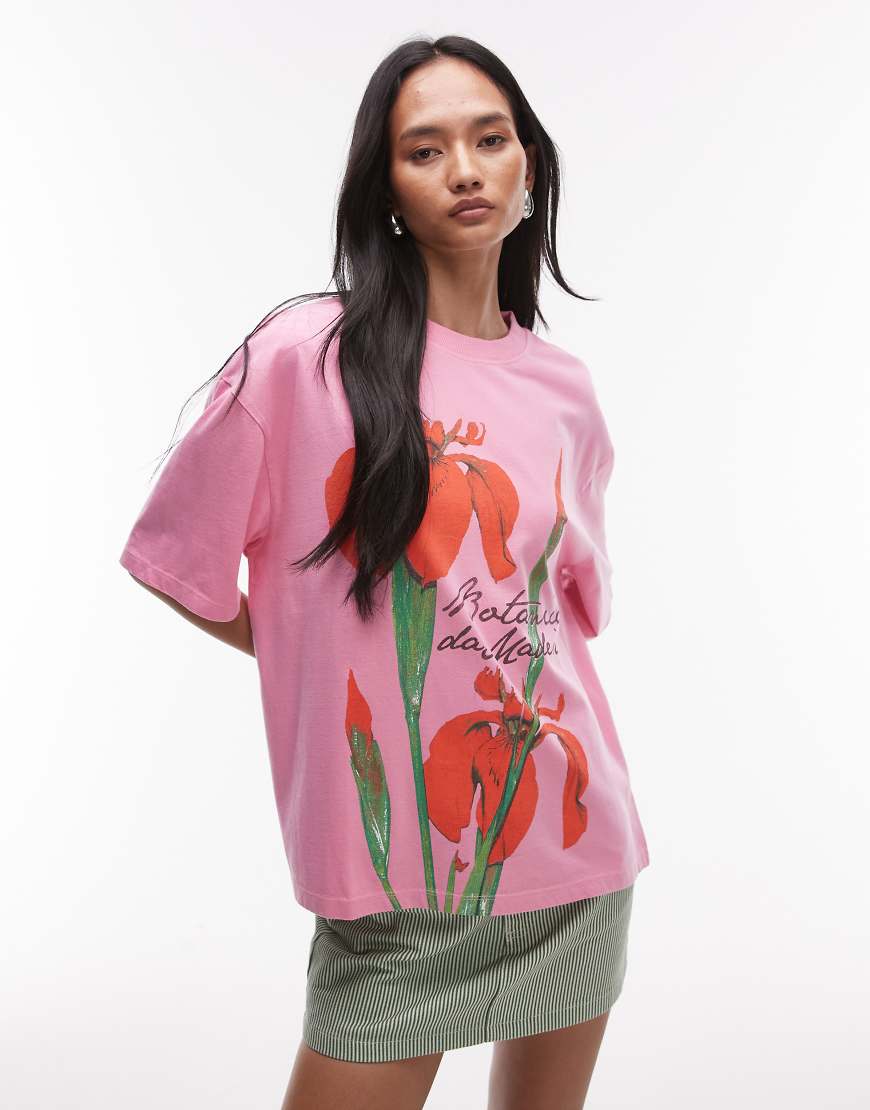 Topshop - Oversize-T-Shirt in Rosa mit Blumenprint Topshop - Oversize-T-Shirt in Rosa mit Blumenprint von Topshop
