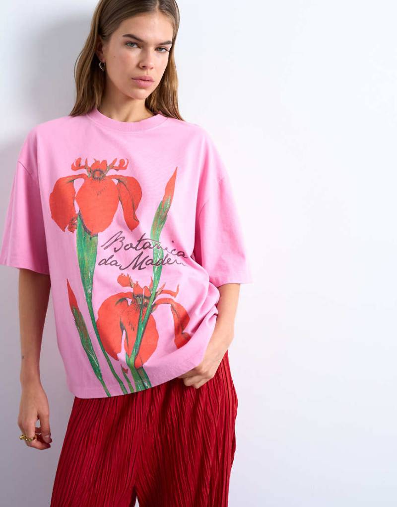 Topshop - Oversize-T-Shirt in Rosa mit Blumenprint von Topshop