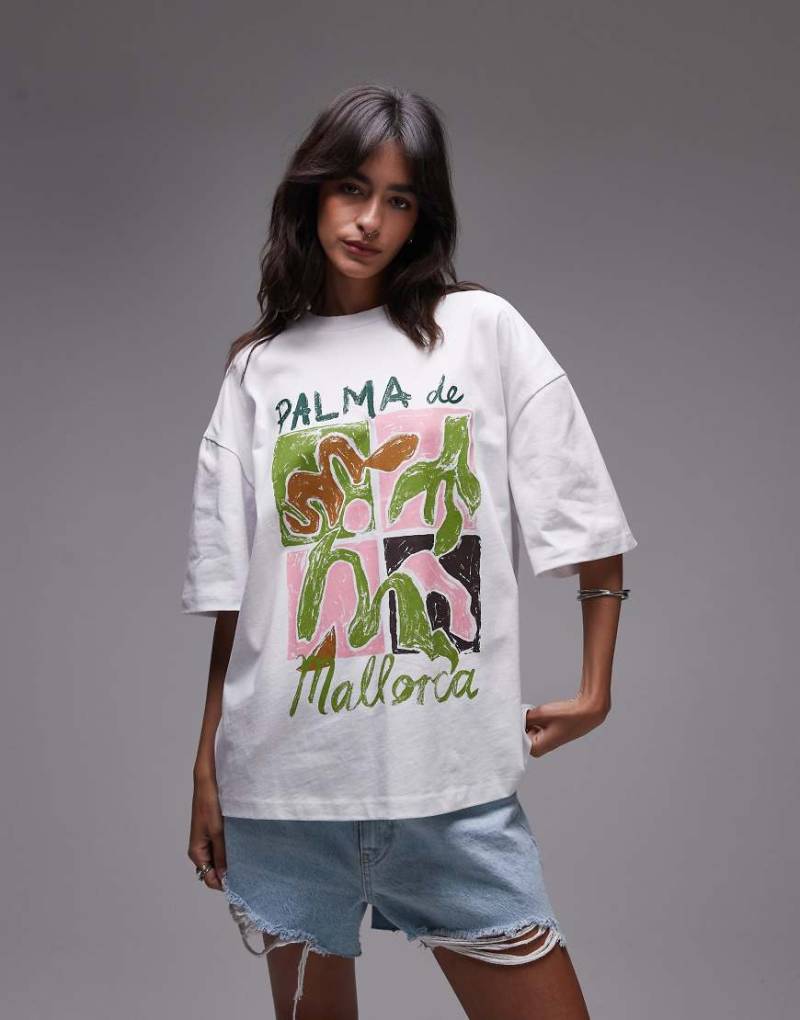 Topshop - Oversize-T-Shirt in Weiß aus Jersey mit 'Palma de Mallorca'-Grafikprint von Topshop