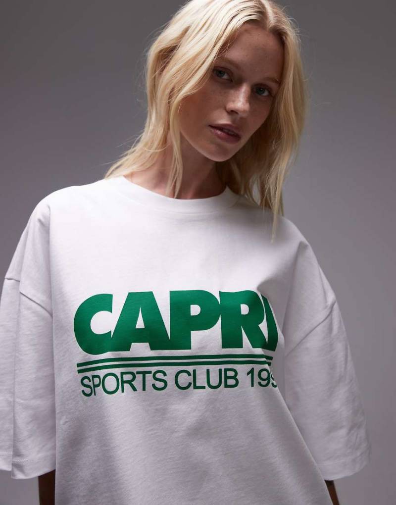 Topshop - Oversize-T-Shirt in Weiß mit „Capri Sports Club"-Print von Topshop