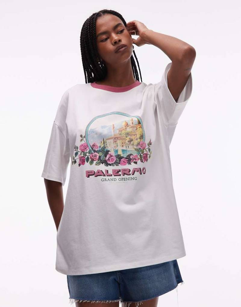 Topshop - Oversize-T-Shirt in Weiß mit „Palermo"-Urlaubsprint von Topshop