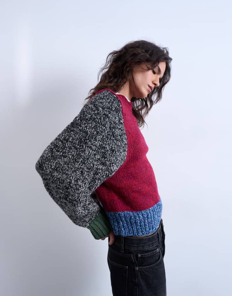 Topshop - Patchwork-Strickpullover aus verzwirntem Garn mit weiten Ärmeln-Bunt von Topshop