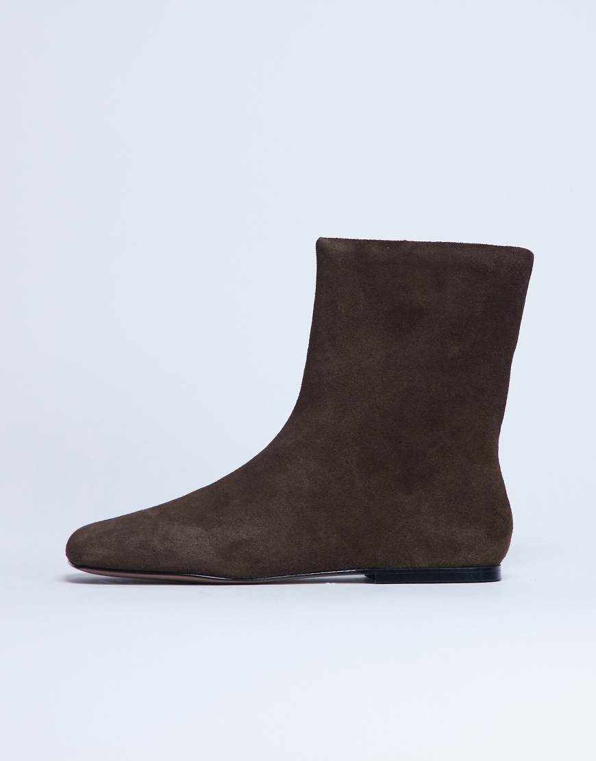Topshop - Peri - Flache Stiefel aus echtem Wildleder in Schokobraun mit eckiger Zehenpartie-Brown von Topshop