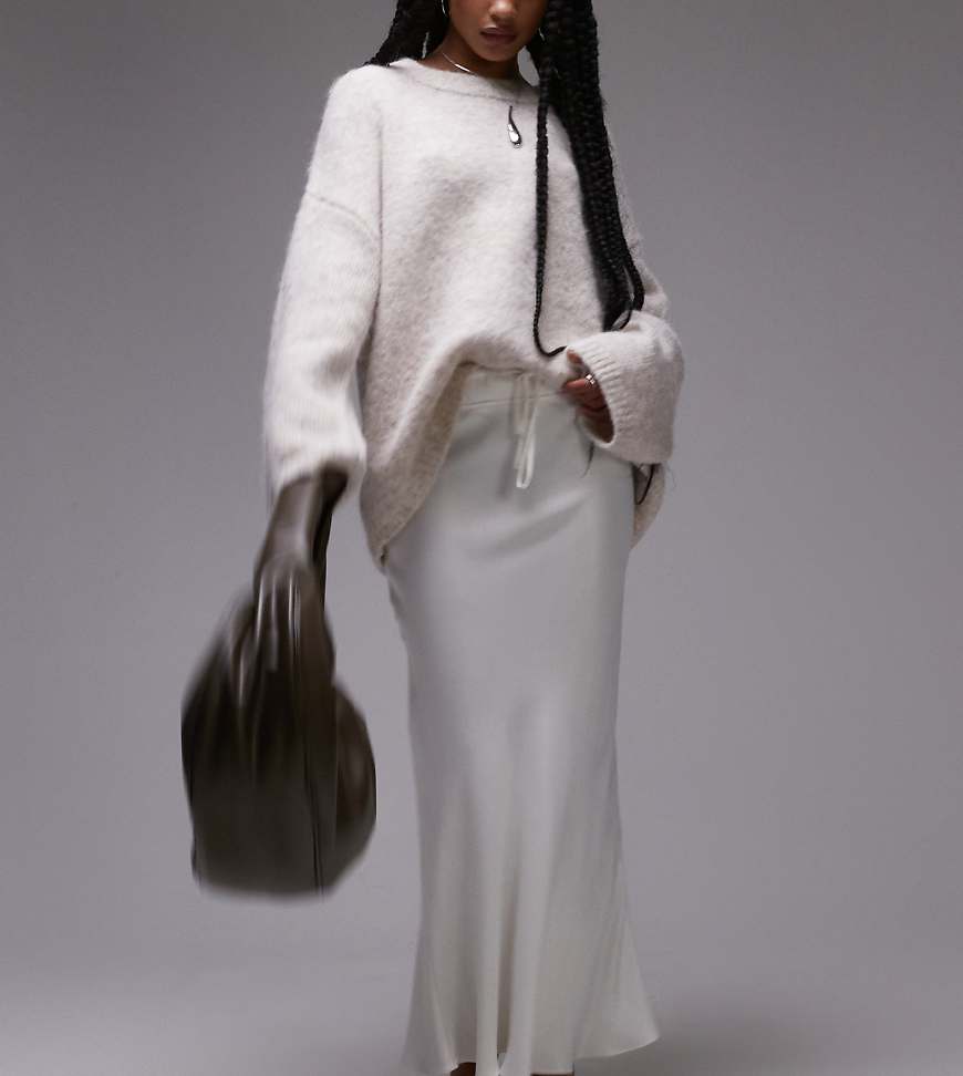 Topshop Petite - Rock in Elfenbeinweiß mit Bias-Cut und Bundeinsatz mit Tunnelzug von Topshop