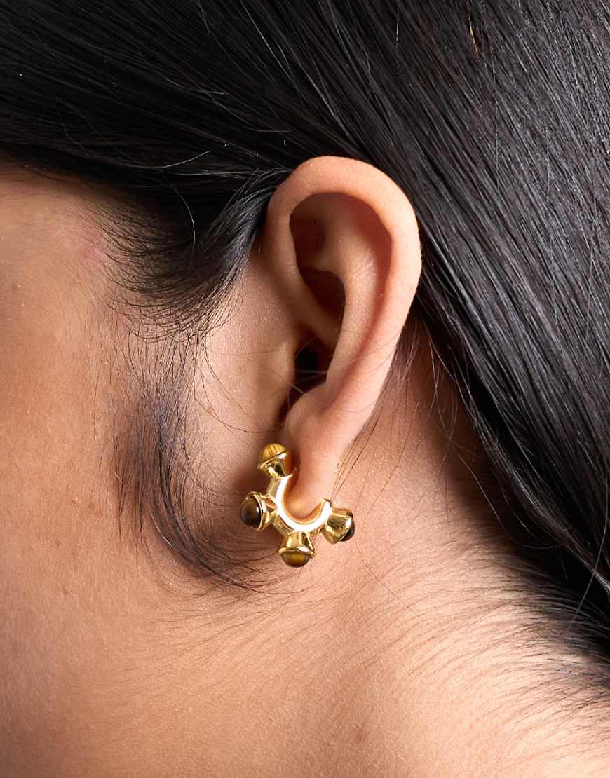 Topshop - Piper - Creolen aus Edelstahl in Gold-Optik mit Tigeraugen-Schmucksteinen-Goldfarben von Topshop