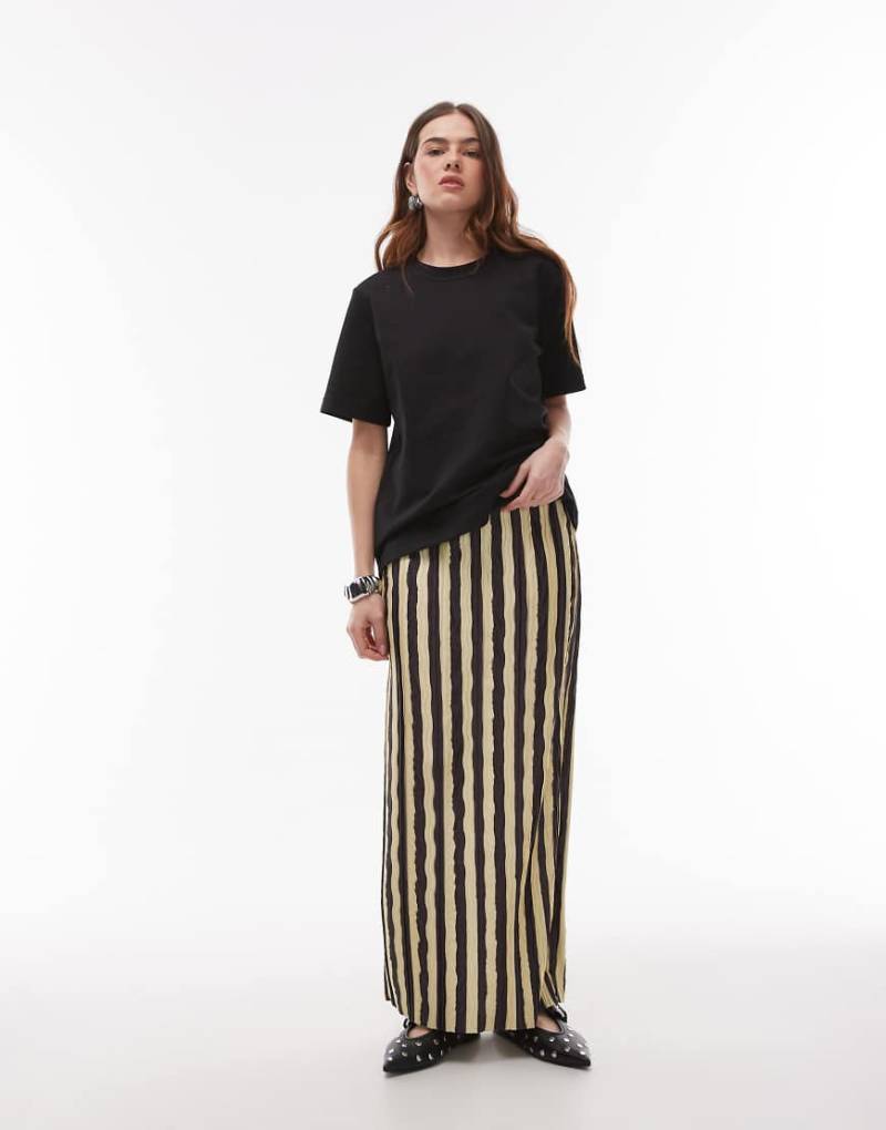 Topshop - Plissierter Midaxi-Rock in gestreiftem Schokobraun-Neutral von Topshop