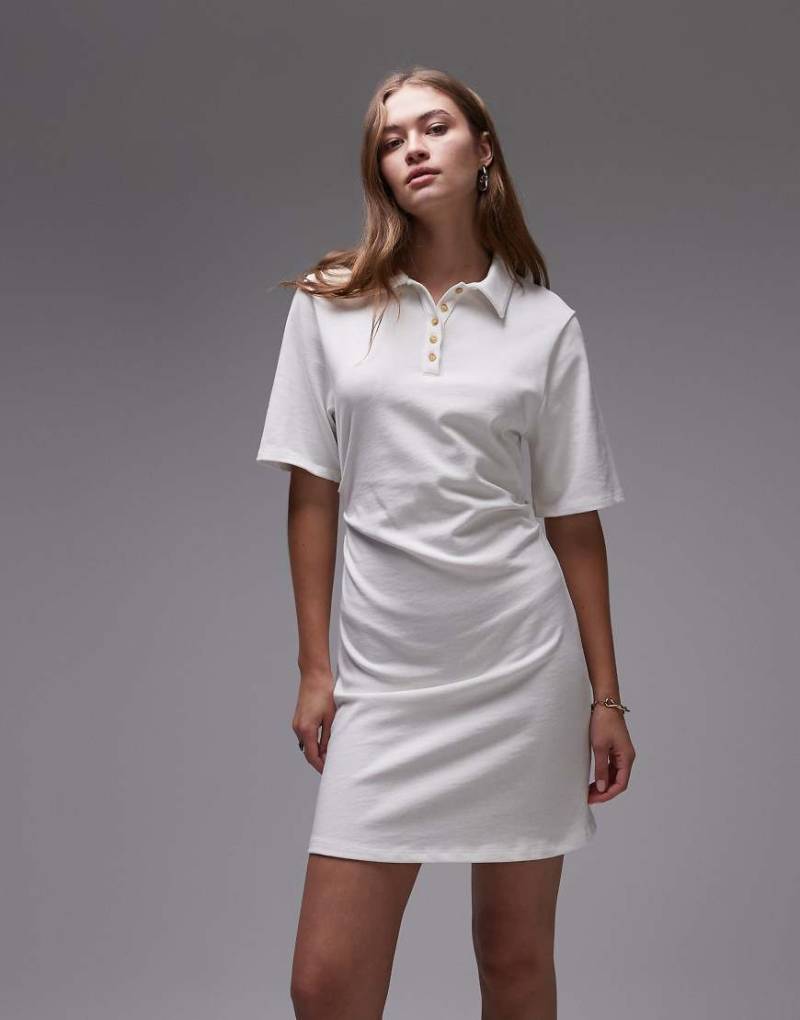 Topshop - Polo-Minikleid in Elfenbein mit geraffter Taille-Weiß von Topshop