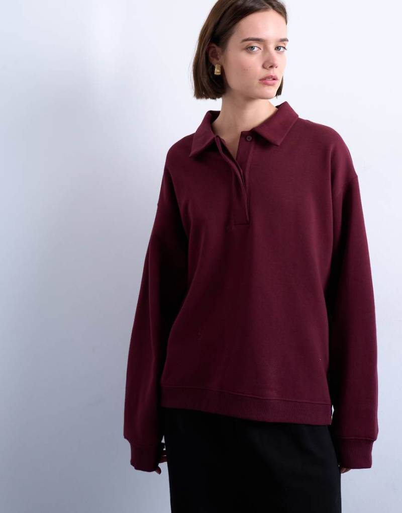 Topshop - Polo-Sweatshirt in Burgunderrot von Topshop