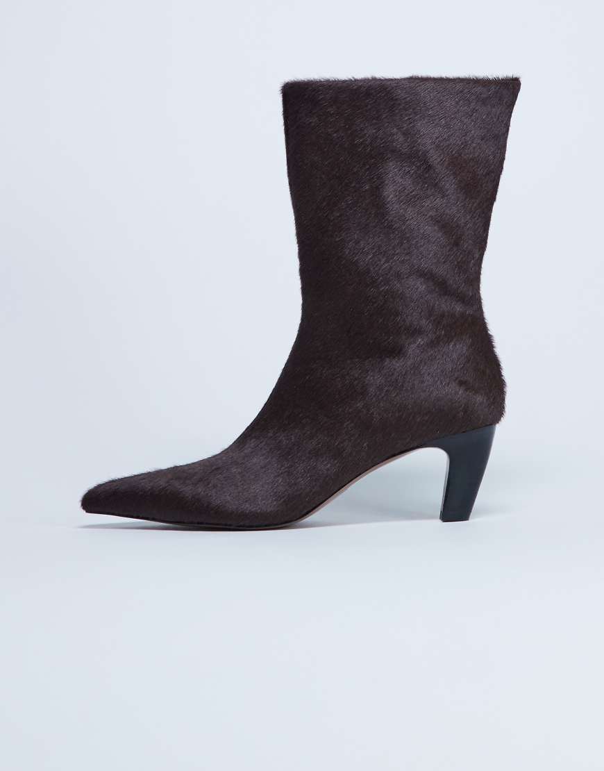 Topshop - Poppy - Ankle-Boots aus Echtleder mit Ponyfell in Schokobraun und spitzer Zehenpartie-Brown von Topshop
