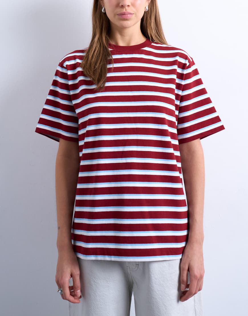 Topshop - Premium - Basic-T-Shirt in Burgunderrot gestreift von Topshop