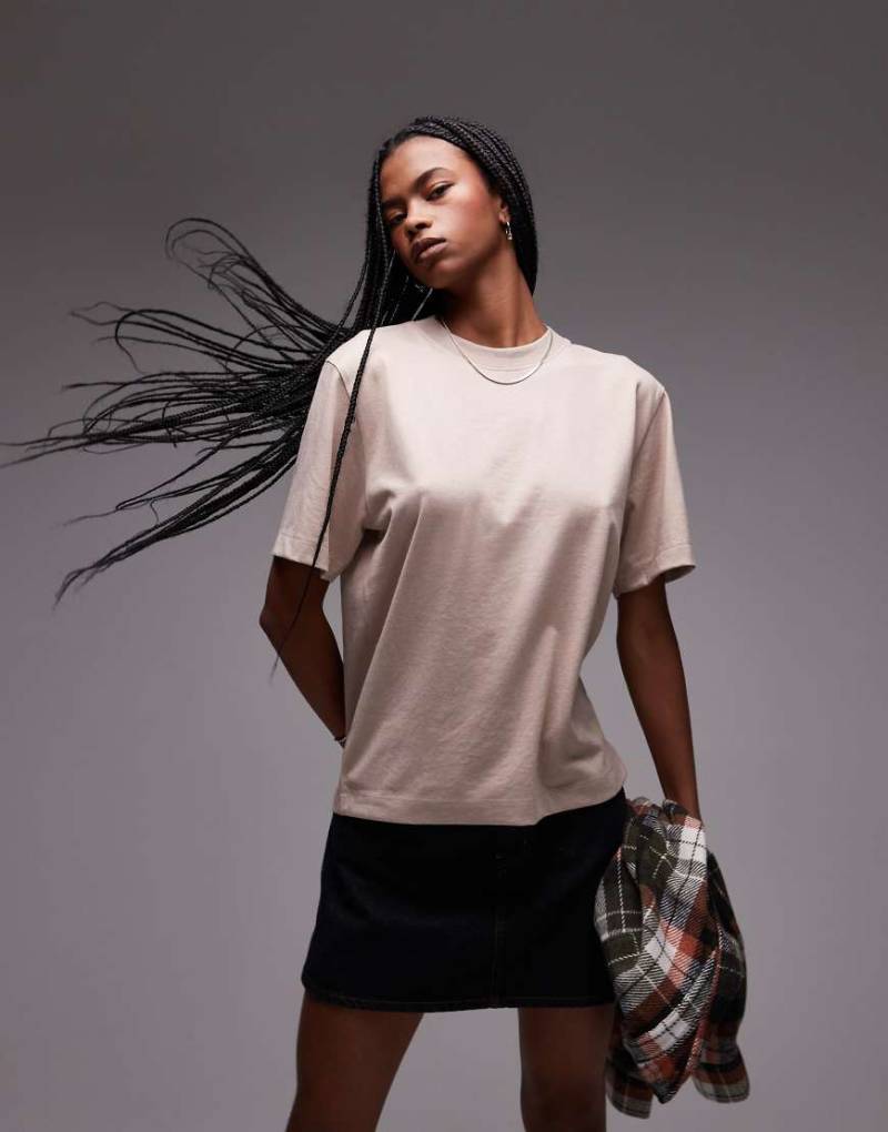 Topshop - Premium Basic - T-Shirt in Hellbeige-Weiß von Topshop