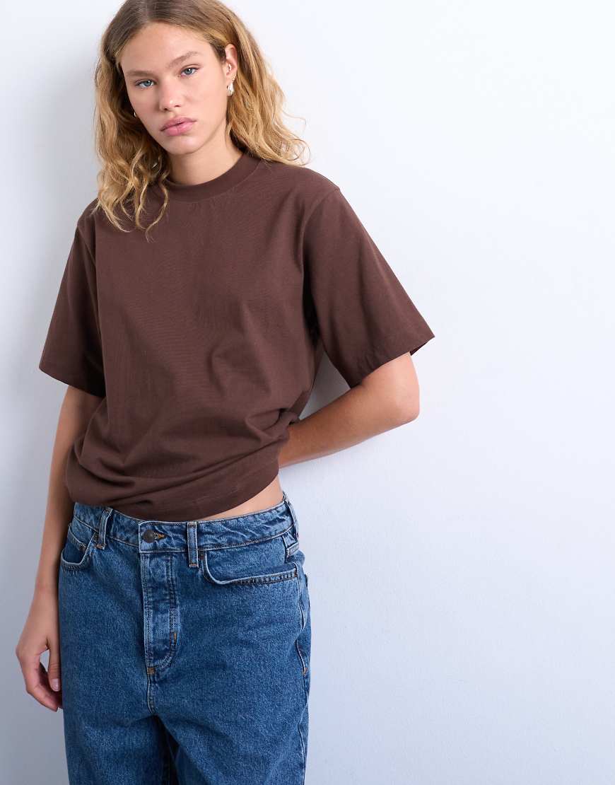 Topshop - Premium - Kurzärmliges Basic-T-Shirt in Schokobraun-Brown von Topshop