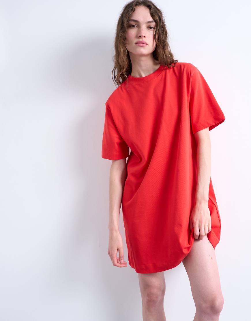 Topshop - Premium - Kurzärmliges Oversize-T-Shirt-Kleid in Rot von Topshop