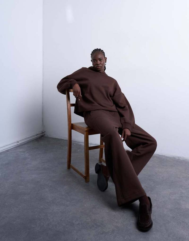 Topshop - Premium - Schwere Jogginghose in Schokobraun mit geradem Schnitt-Brown von Topshop