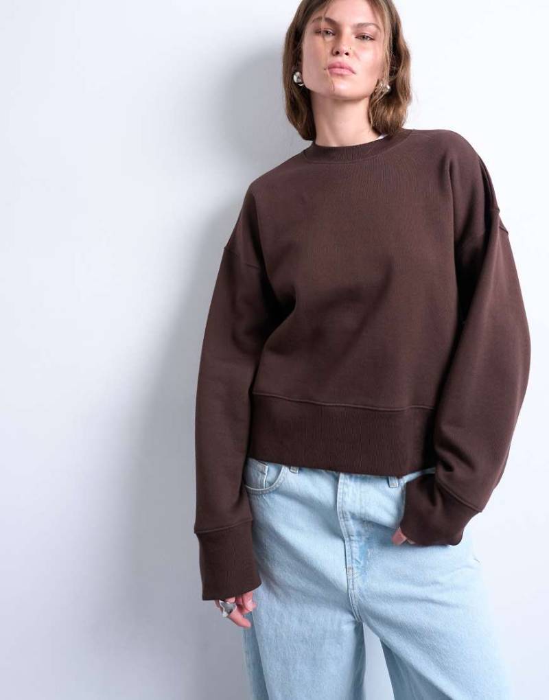 Topshop - Premium - Schweres Oversize-Sweatshirt in Schokobraun-Brown von Topshop
