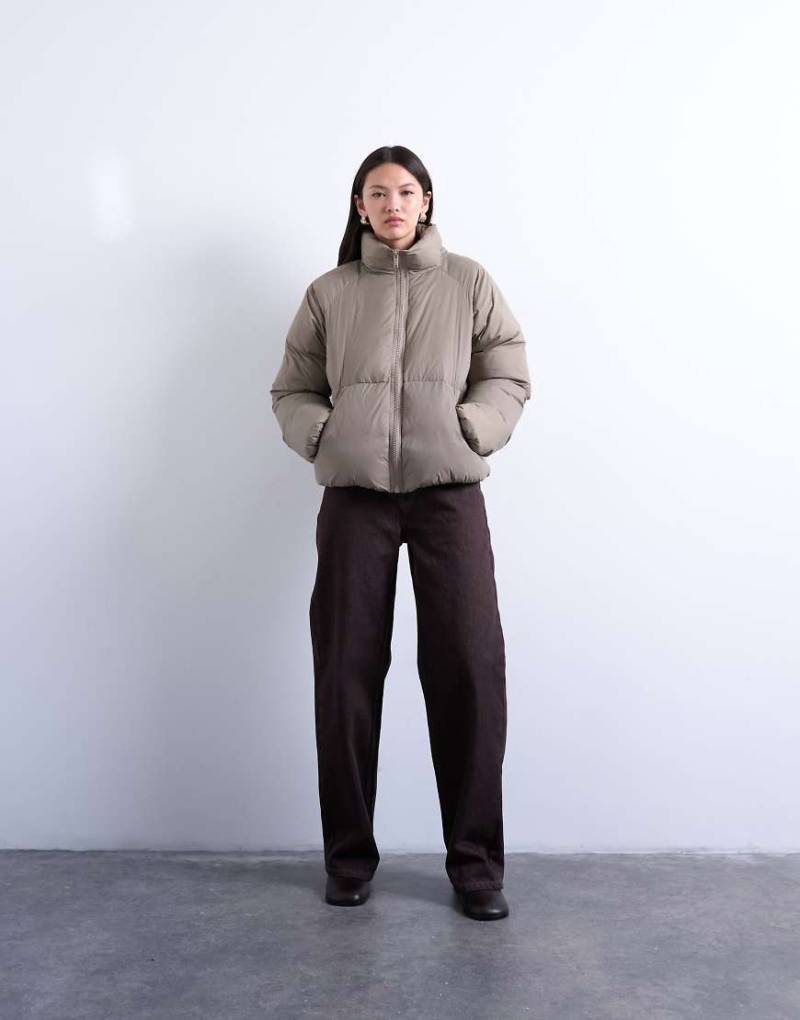 Topshop - Puffer-Bomberjacke in Pilzbraun-Grau von Topshop