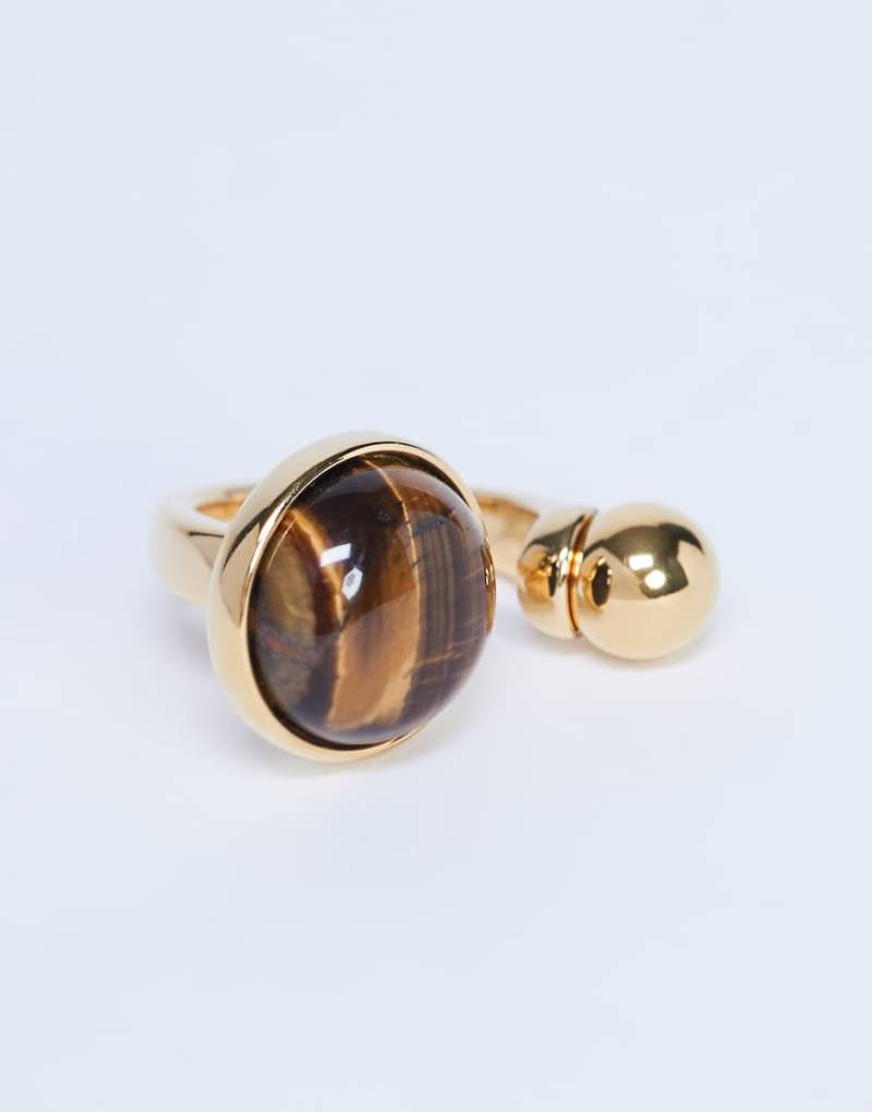Topshop - Rae - Ring aus Edelstahl in Goldoptik mit Stein in Tigeraugen-Optik-Goldfarben von Topshop