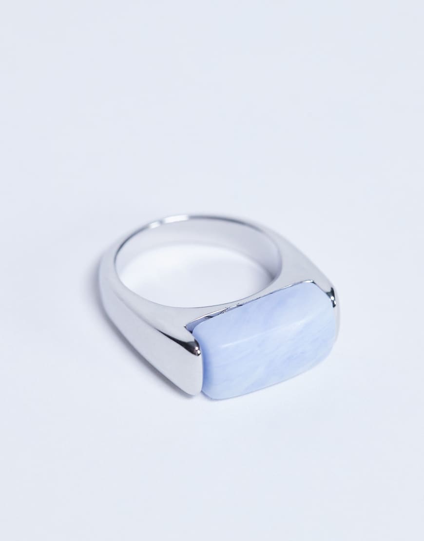 Topshop - Raquel - Silberfarbener Ring aus Edelstahl mit blauem Schmuckstein von Topshop