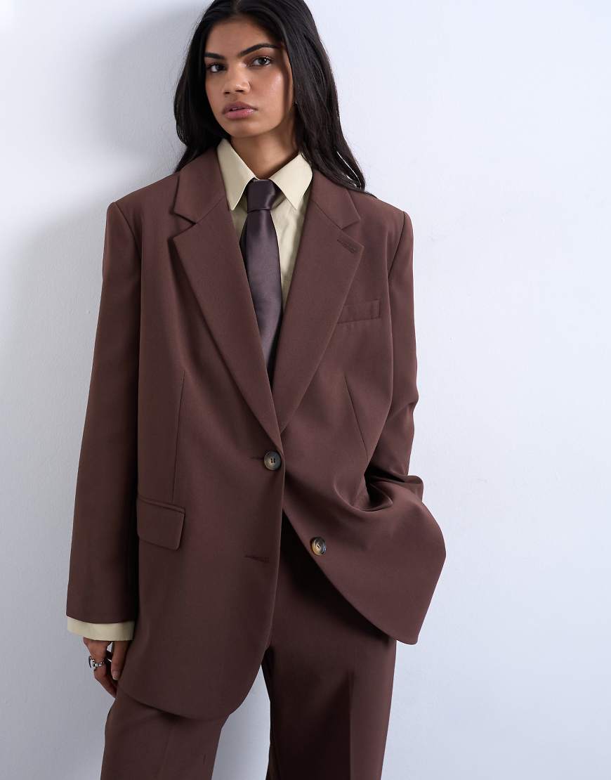 Topshop - Relaxed-Fit-Blazer in Schokobraun mit zwei Knöpfen, Kombiteil-Brown von Topshop
