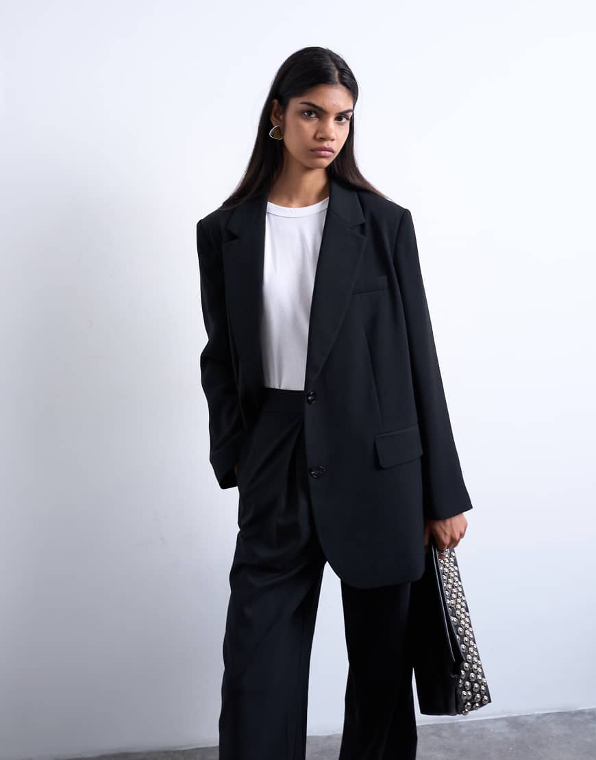 Topshop - Relaxed-Fit-Blazer in Schwarz mit 2 Knöpfen von Topshop